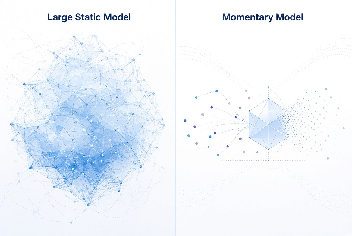 Large static models versus small momentary models