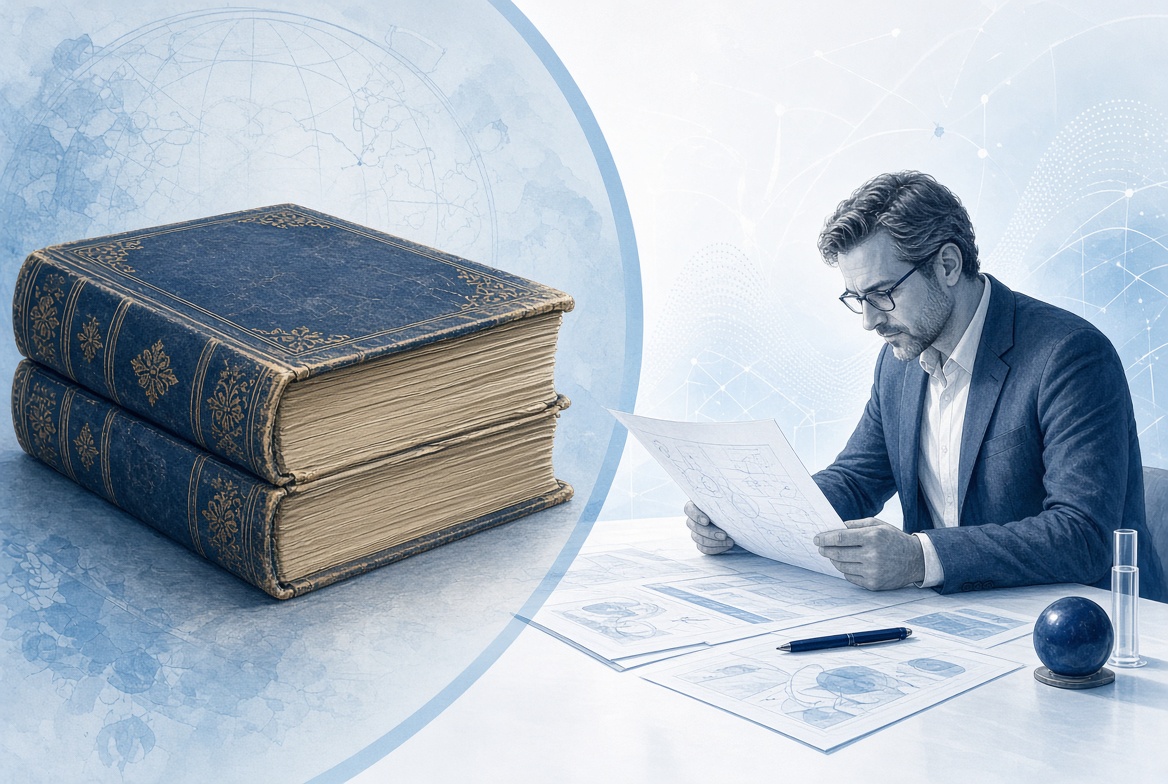 Encyclopedia versus expert analogy illustration